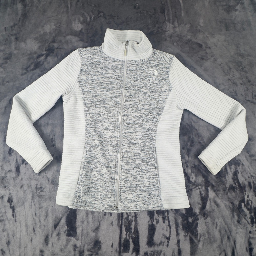 The North Face Full Zip Jacket Womens Medium Gray Marled Ribbed Panels 4898